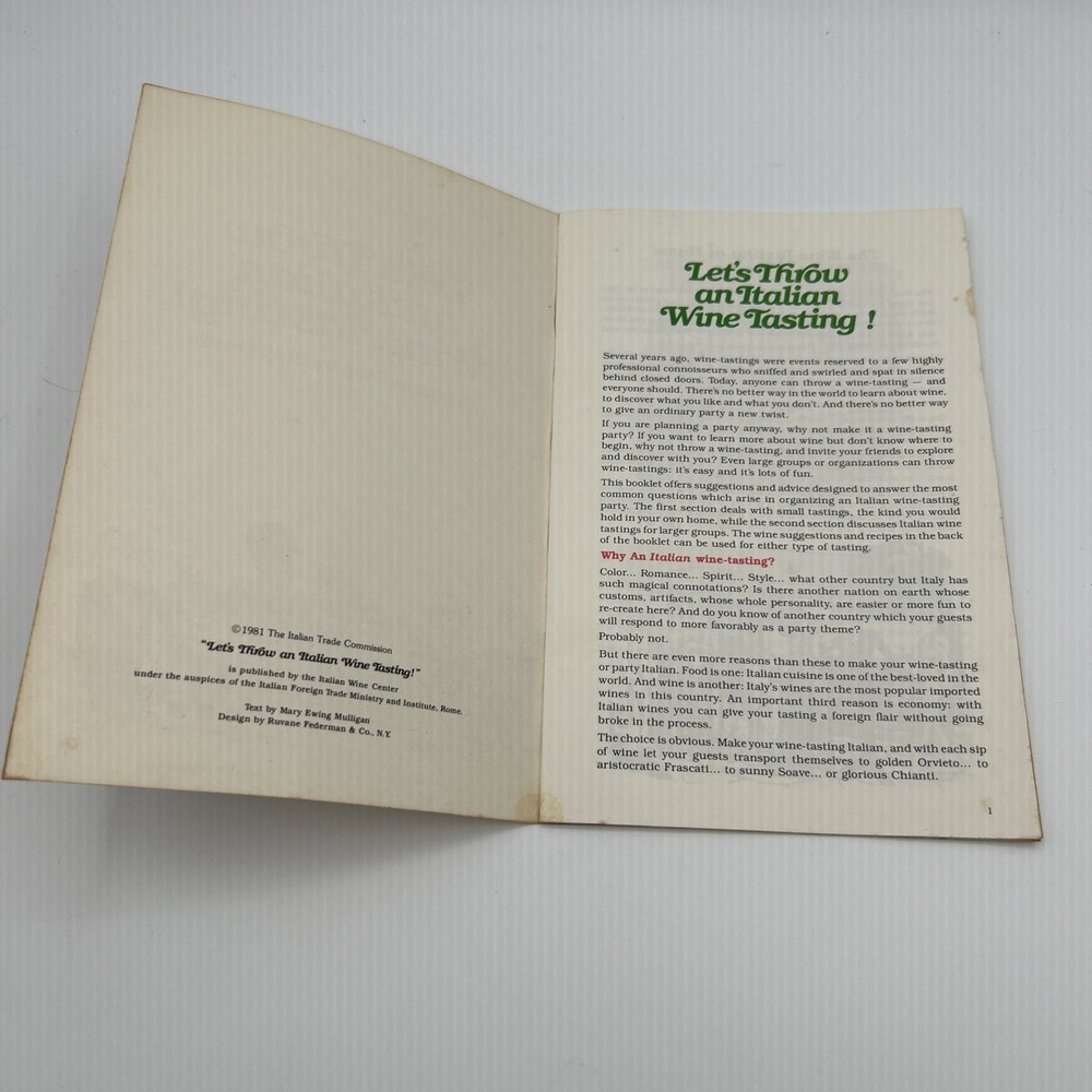 Vtg Italian American Booklet Wine Tasting Guide 8.5x5.5 White 1981  Art - Picture 2 of 5